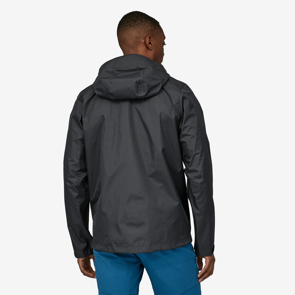 Back of Patagonia Torrentshell 3L Men's Rain Coat in Black on model