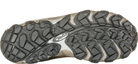 Close-up of a hiking shoe sole with tread pattern on a white background
