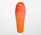Orange sleeping bag on a light gray background